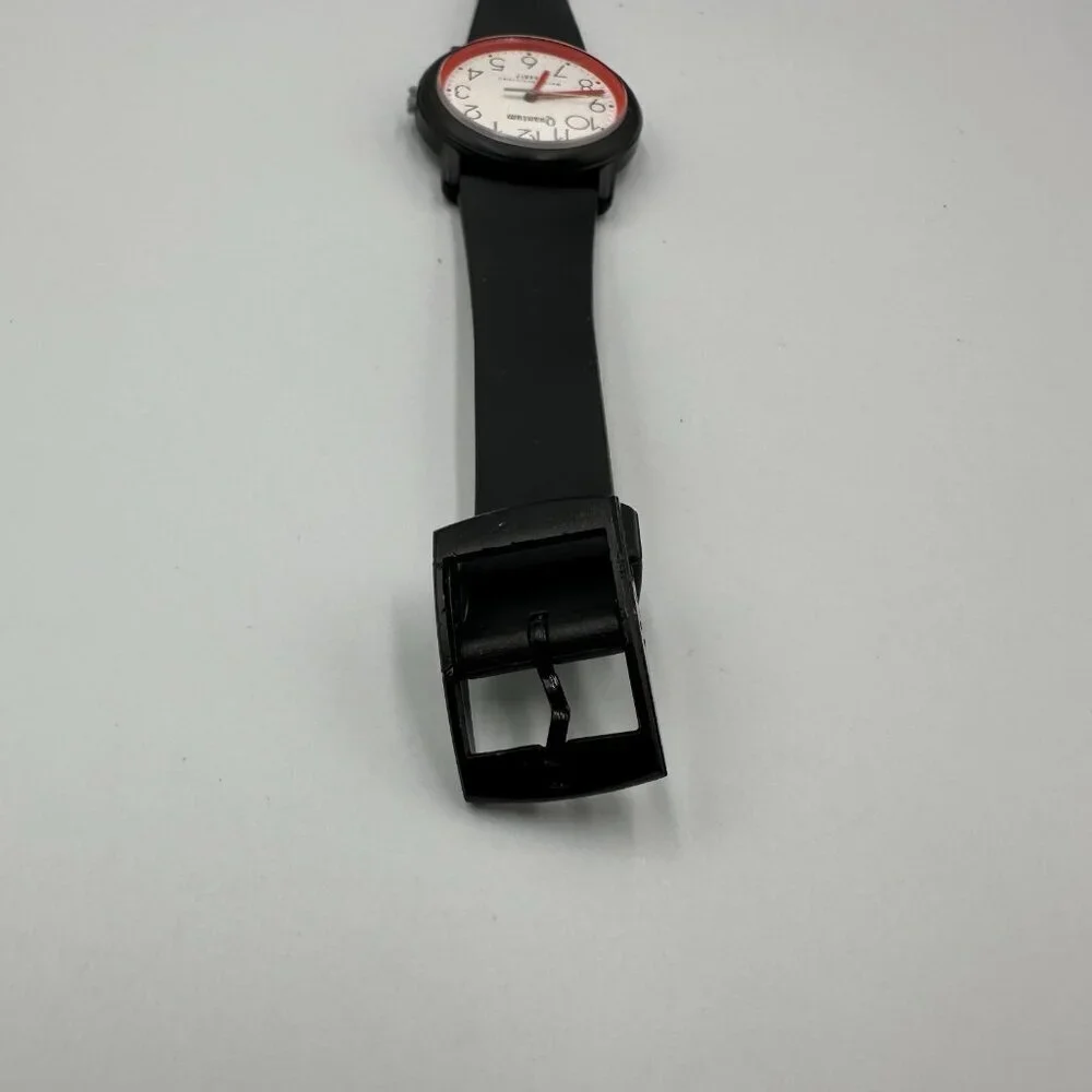 3/$30 Quantum Watch Women Black Red Round White Dial Resin Buckle Band